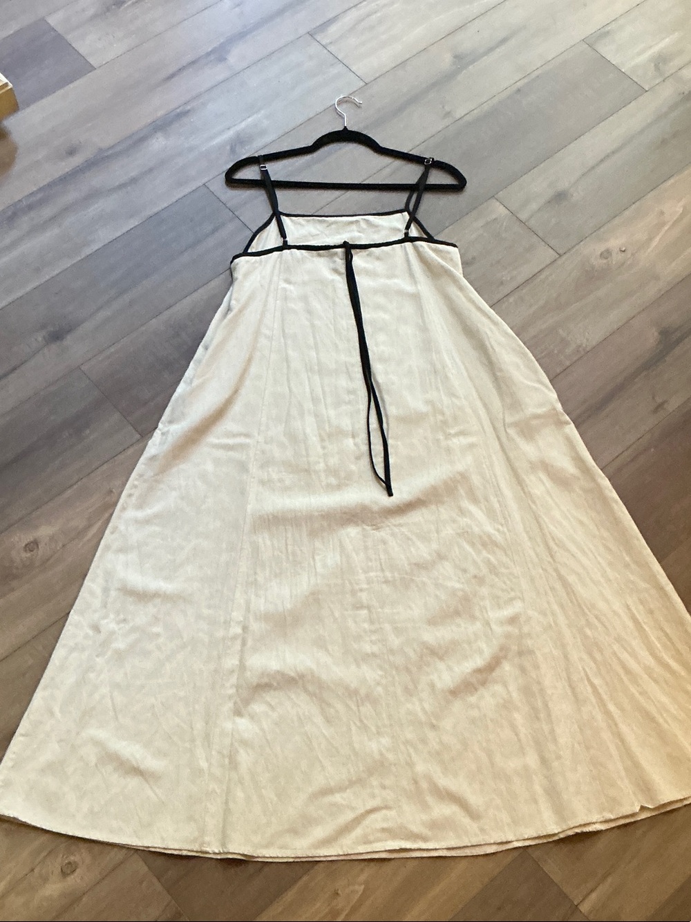 Shy Velvet Cream Maxi Slip Dress with Black Trim - Picture 3 of 9
